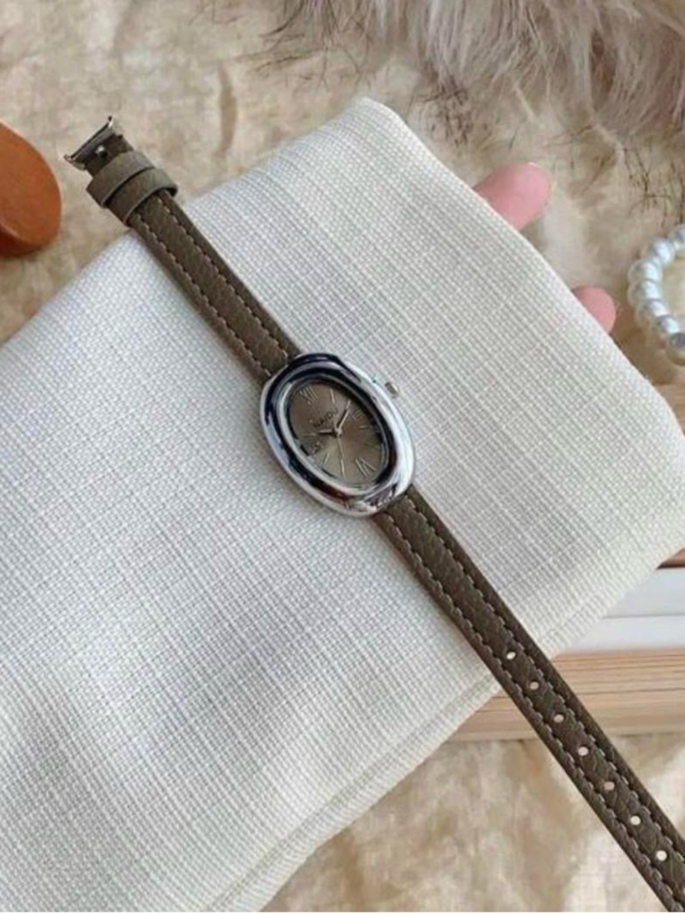 Retro Silver + Taupe Watch, Silver taupe chunky watch adjustable strap